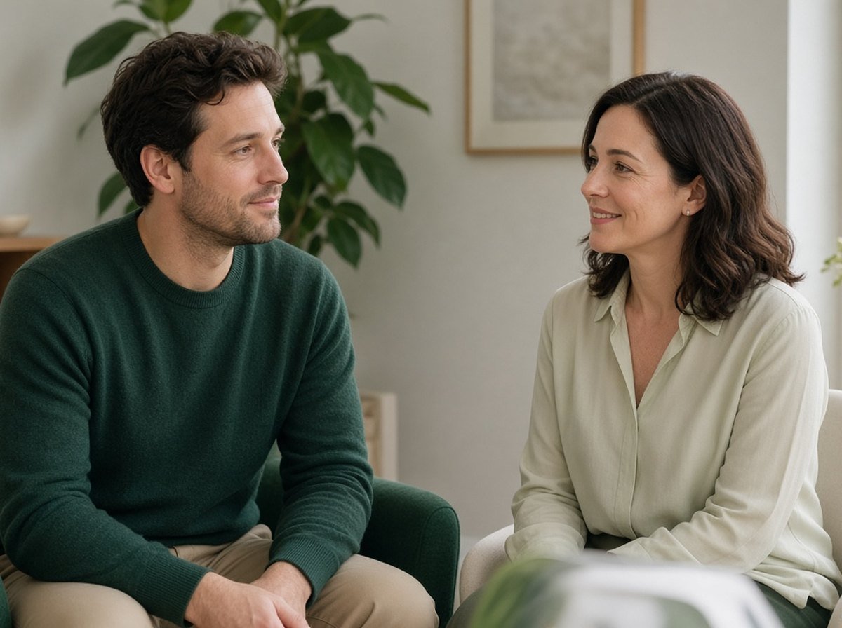 An adult talking with a psychologist after an assessment