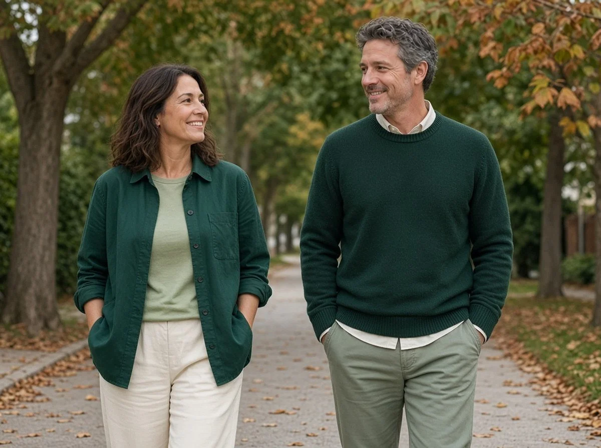 Two friends walking together on a quiet neighbourhood street