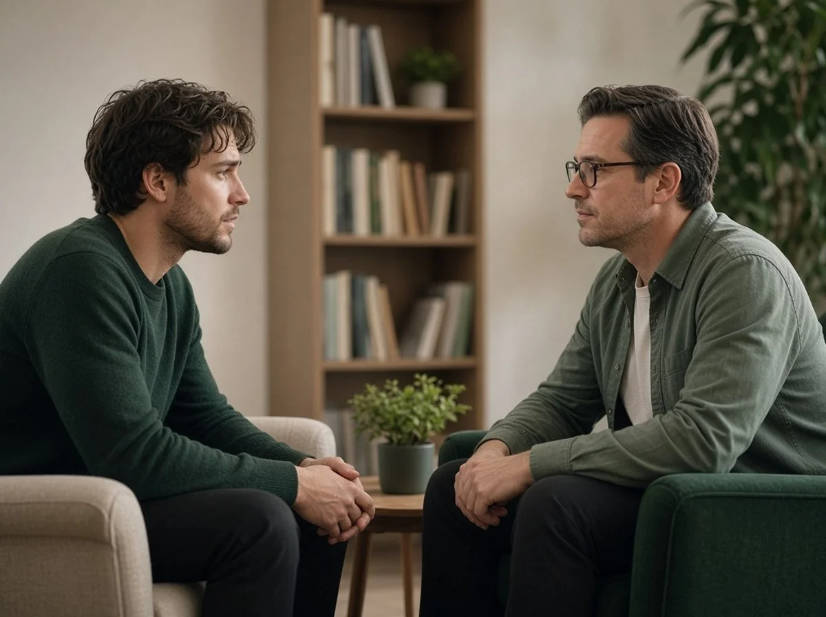 Young man talking with a male therapist