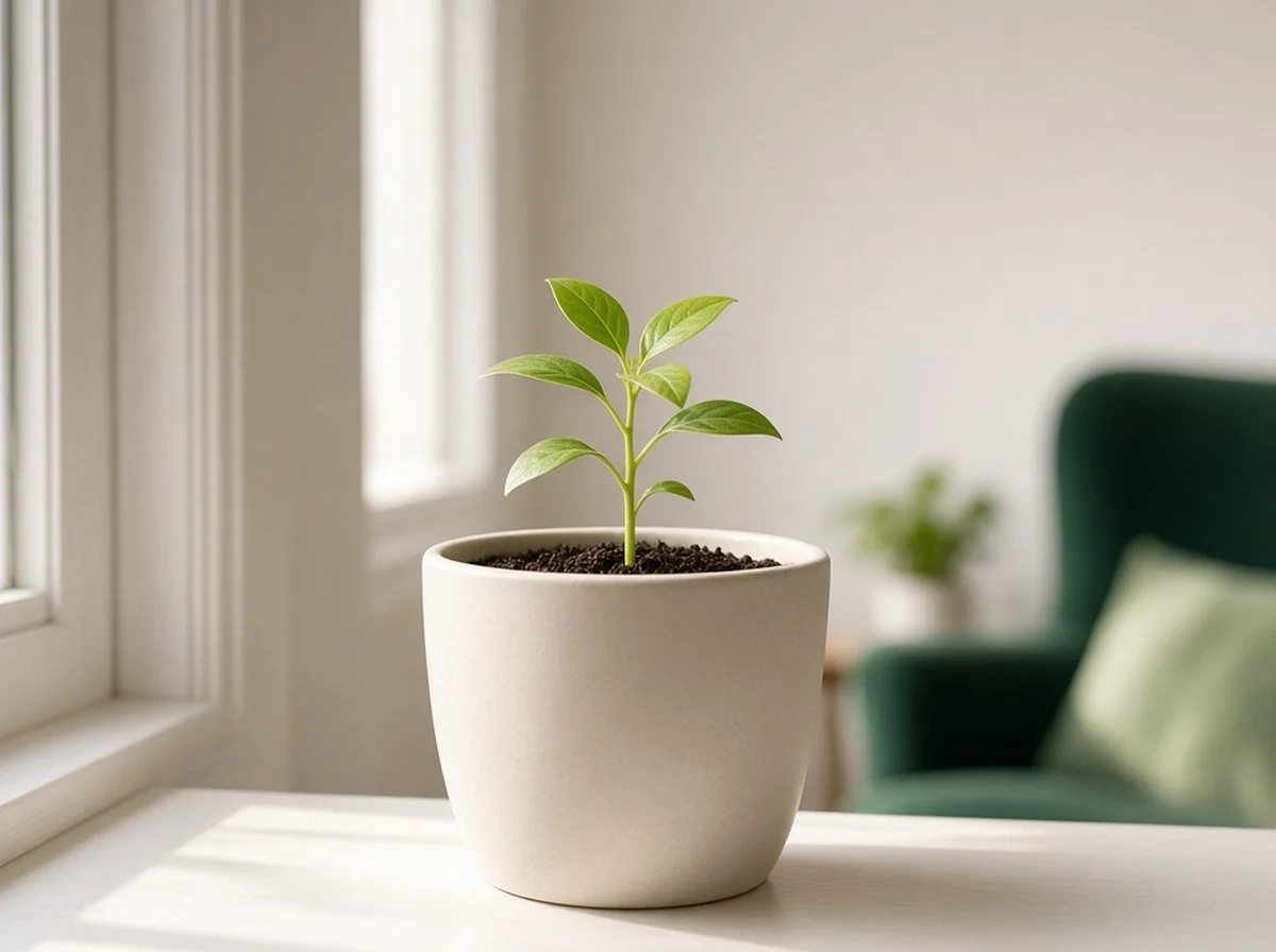 A small seedling on a windowsill as a symbol of hope after pregnancy loss