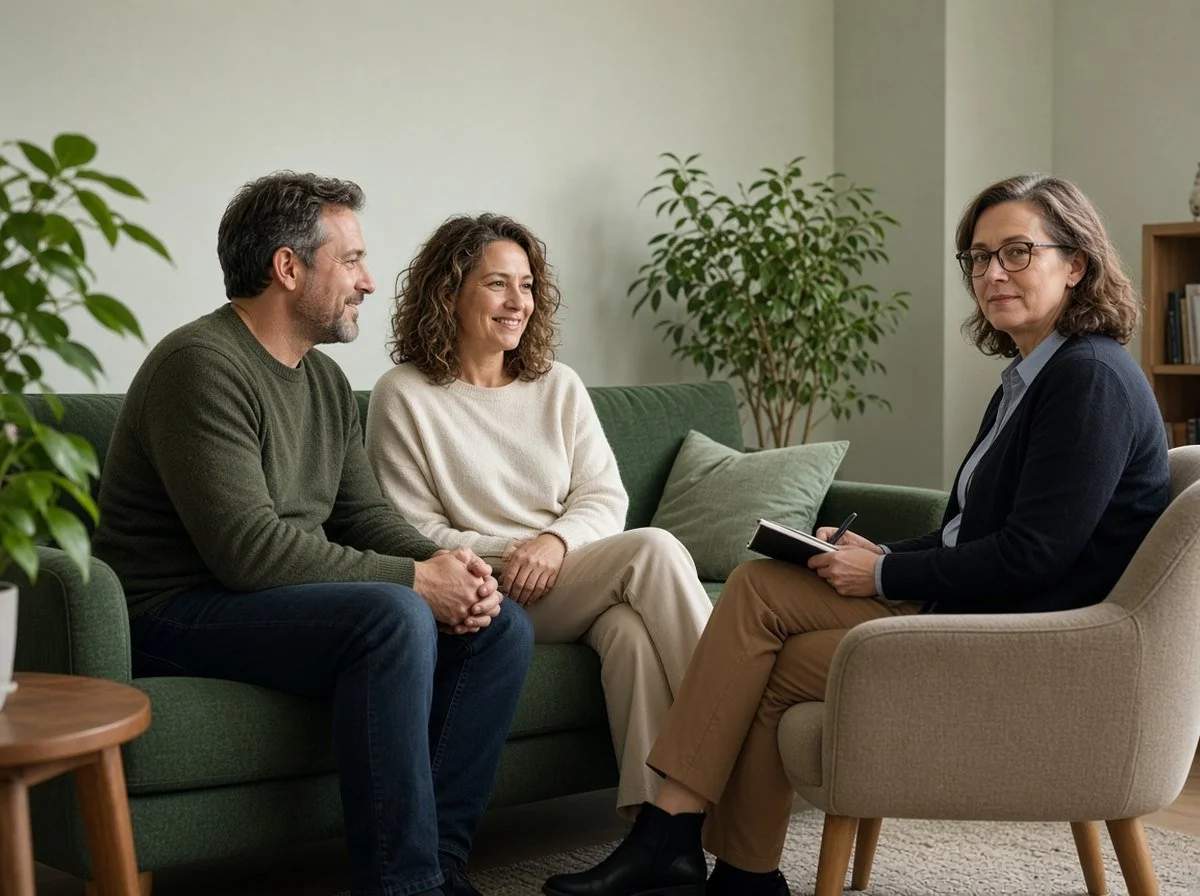Couple in a counselling session turning toward each other
