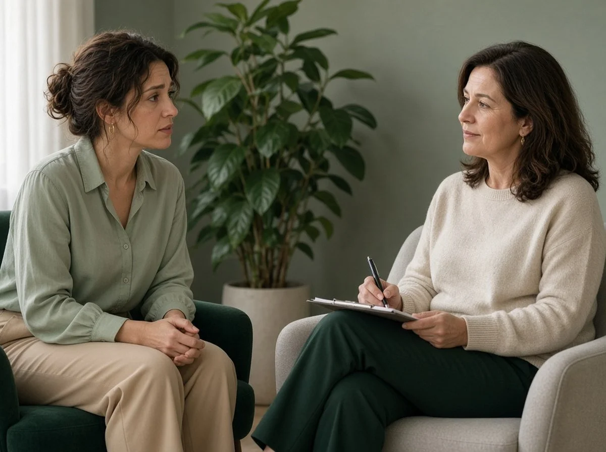Woman talking with a female therapist