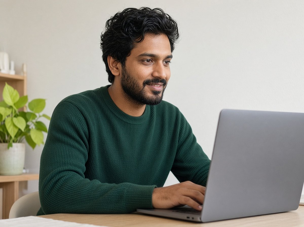 Man on a video counselling call at his home desk