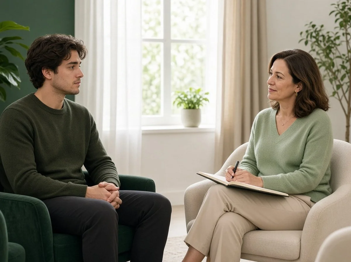 A young man in an individual therapy session