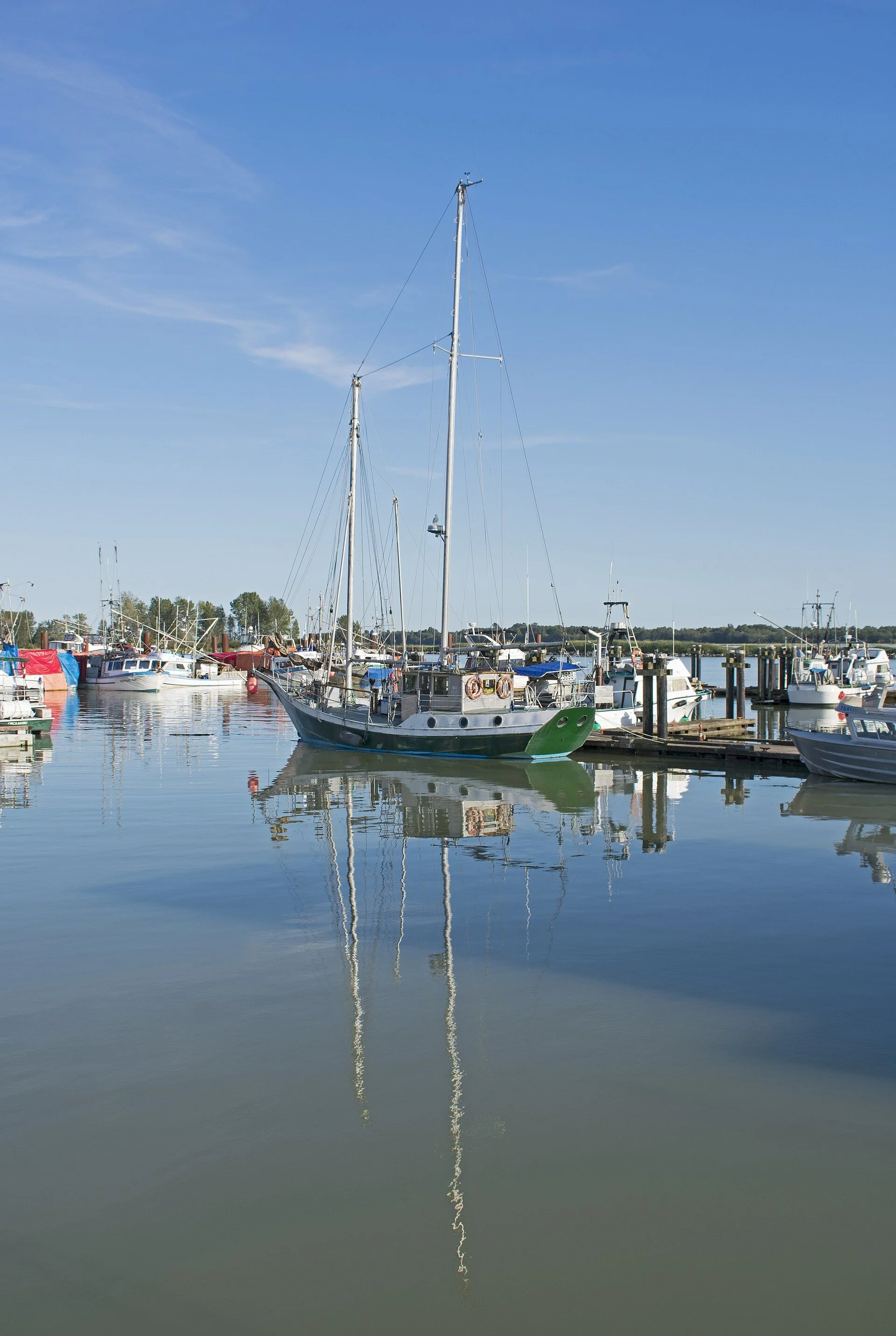 Fishing boats moored in Steveston Harbour in Richmond, BC.