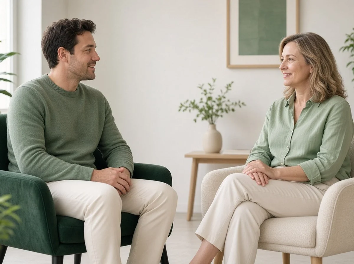 A man talking with a therapist about relationships