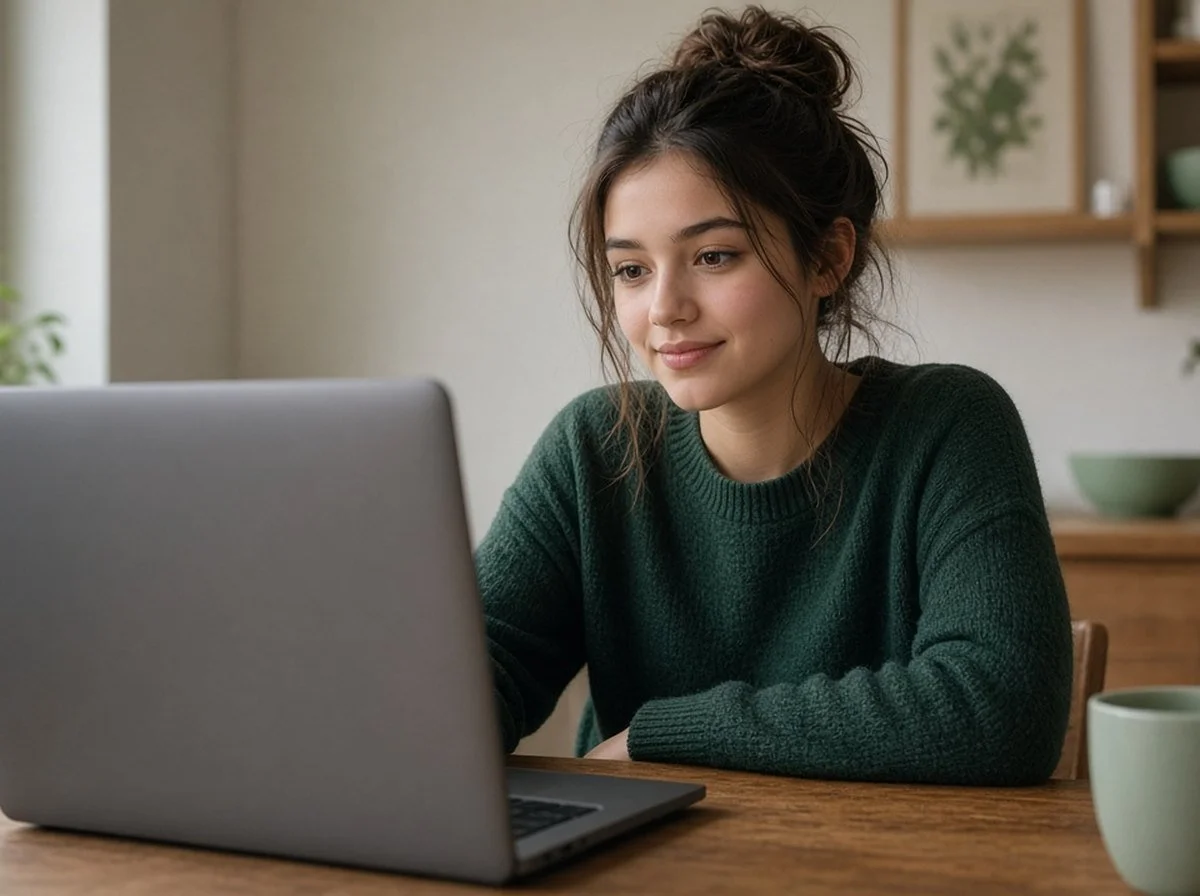 A teen in an online therapy session at home