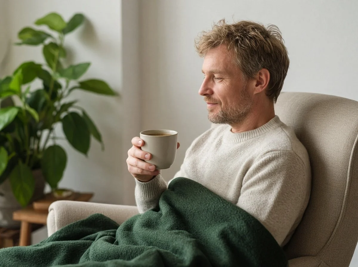 Man taking quiet time to recharge at home