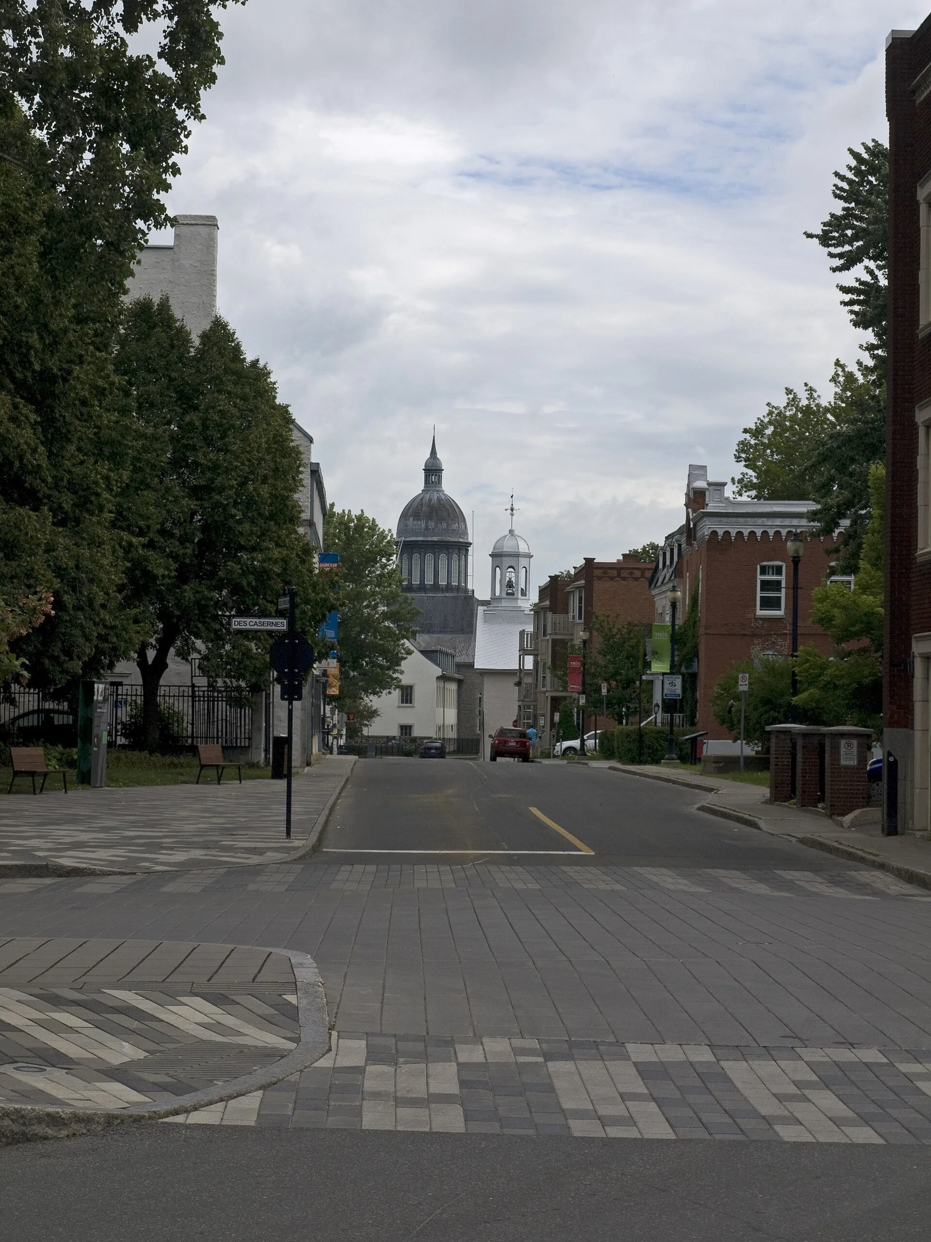 Rue des Ursulines leading to the domed Ursuline monastery in old Trois-Rivières.
