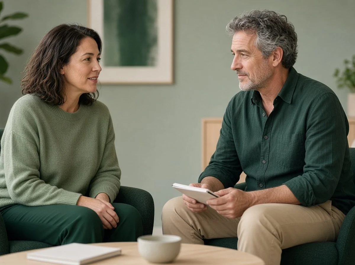 A woman talking with a therapist