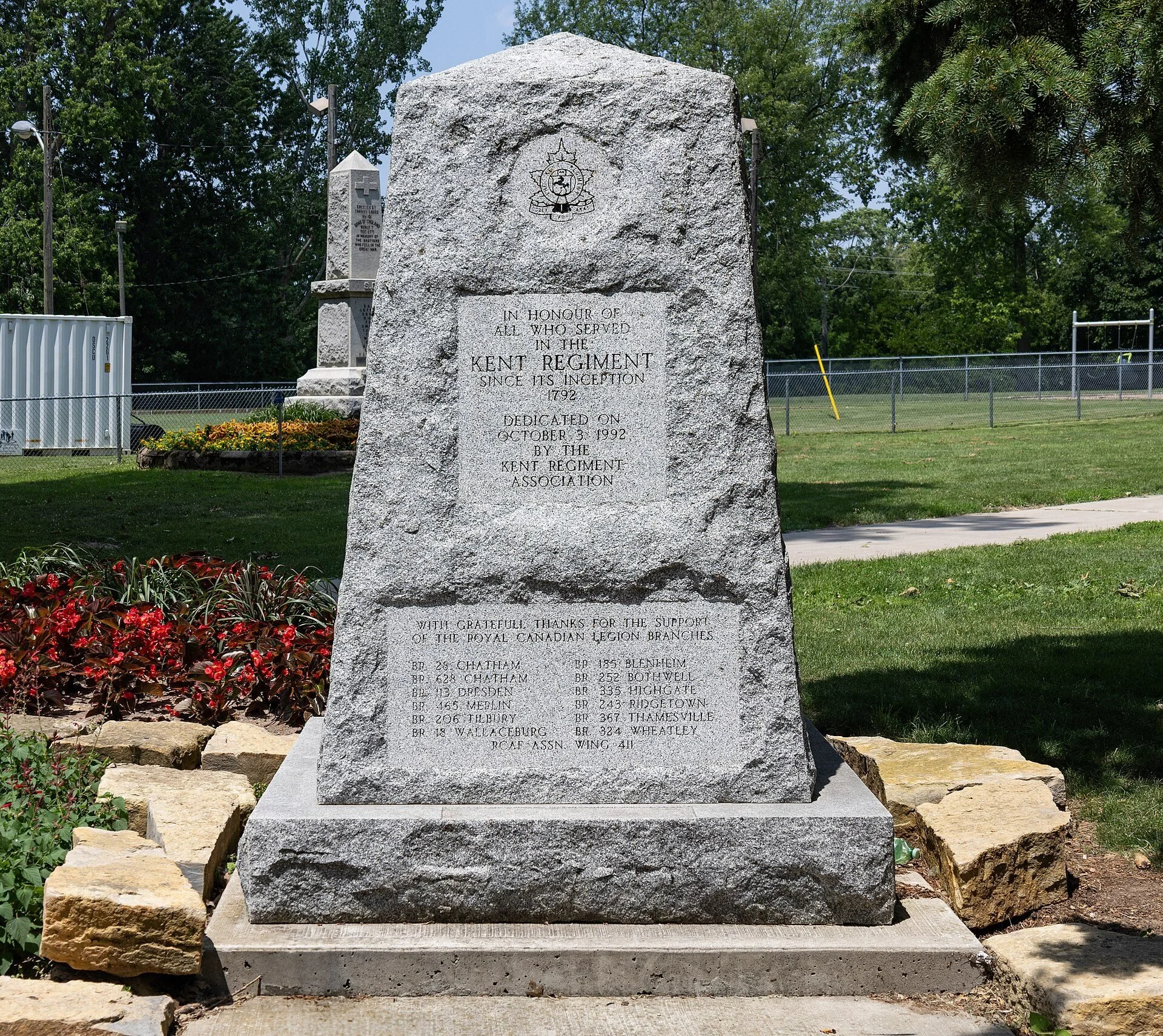 The Kent Regiment Memorial in Tecumseh Park, Chatham, Ontario.