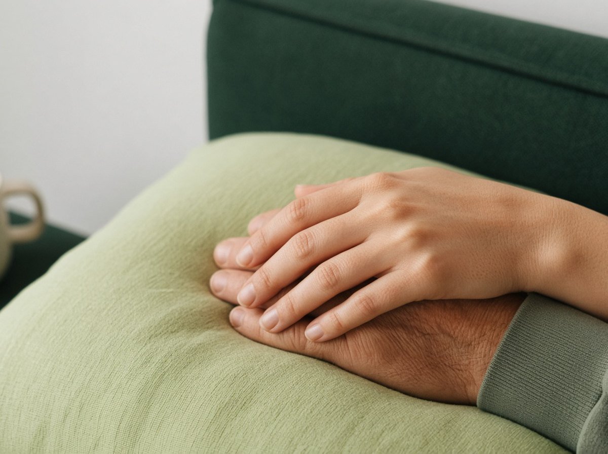 Two partners holding hands, reconnecting after couples therapy.