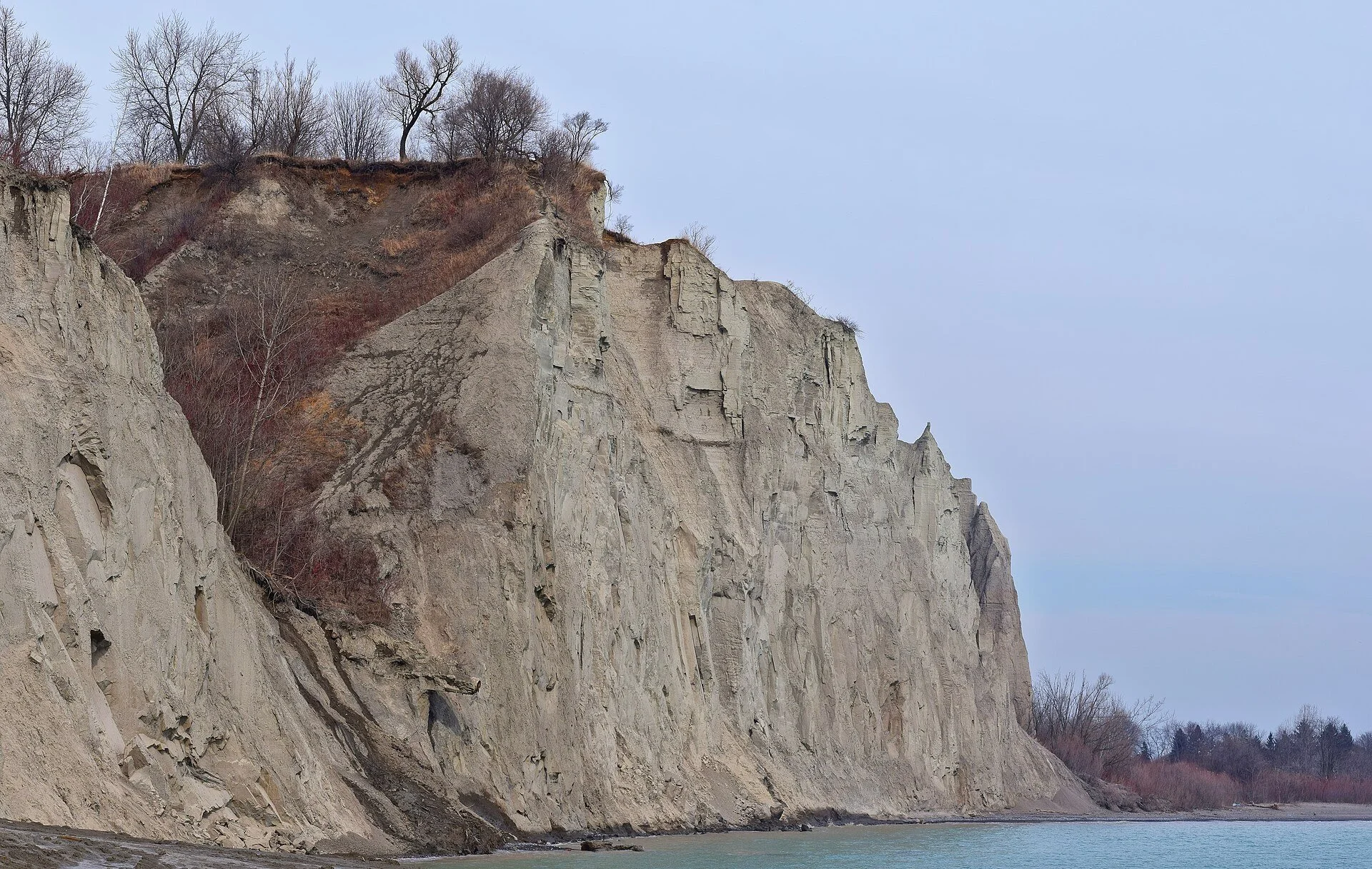 The Scarborough Bluffs rising above the shore at Bluffer's Park in Scarborough.