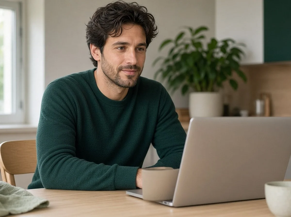 An adult in an online counselling session at home