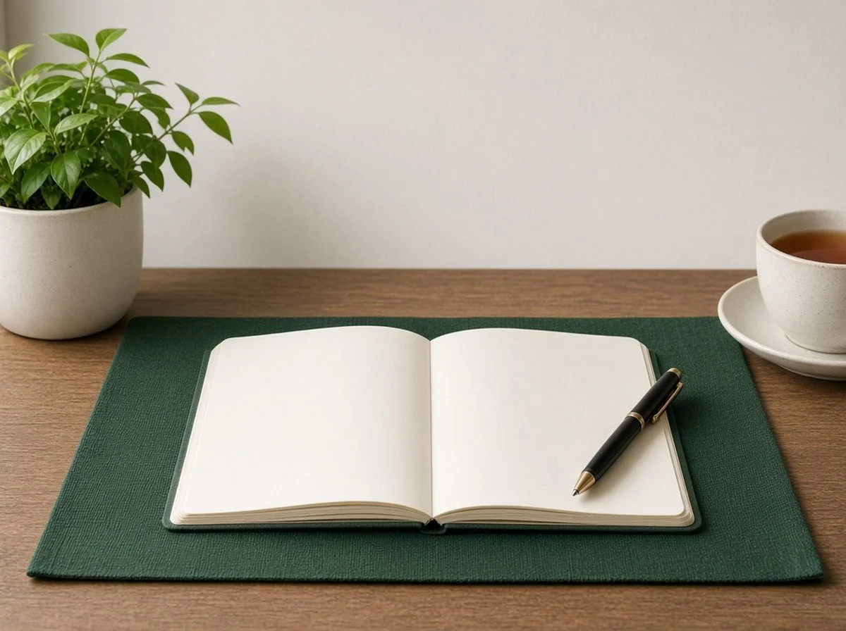 A journal on a table ready for writing about a life transition