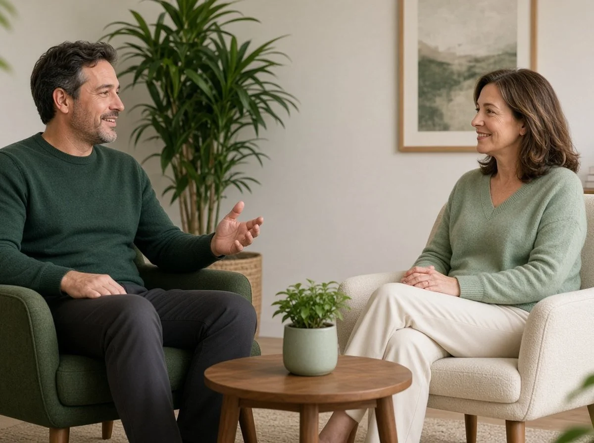 A man in a calm counselling session