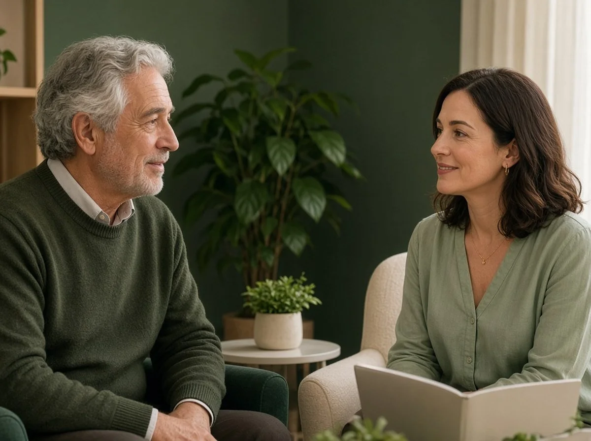 Older man talking with a female therapist