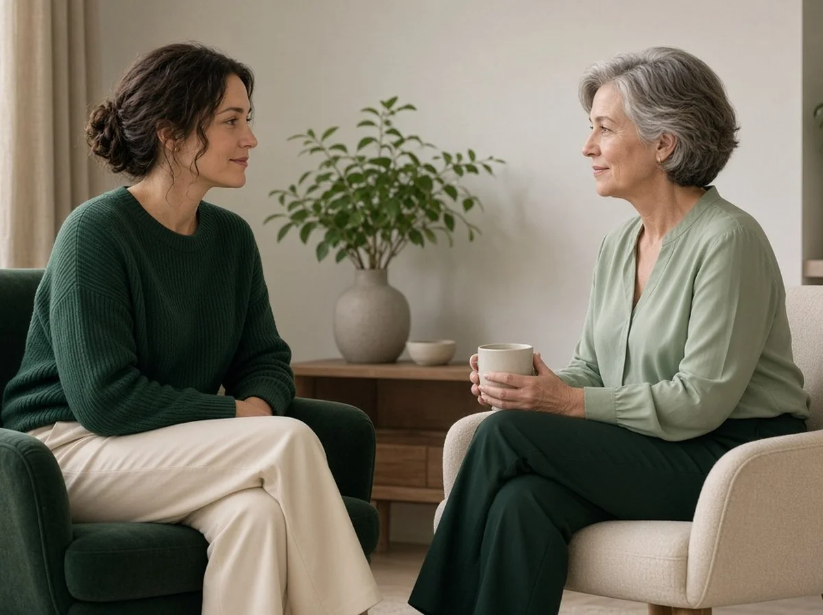 An adult talking with a counsellor