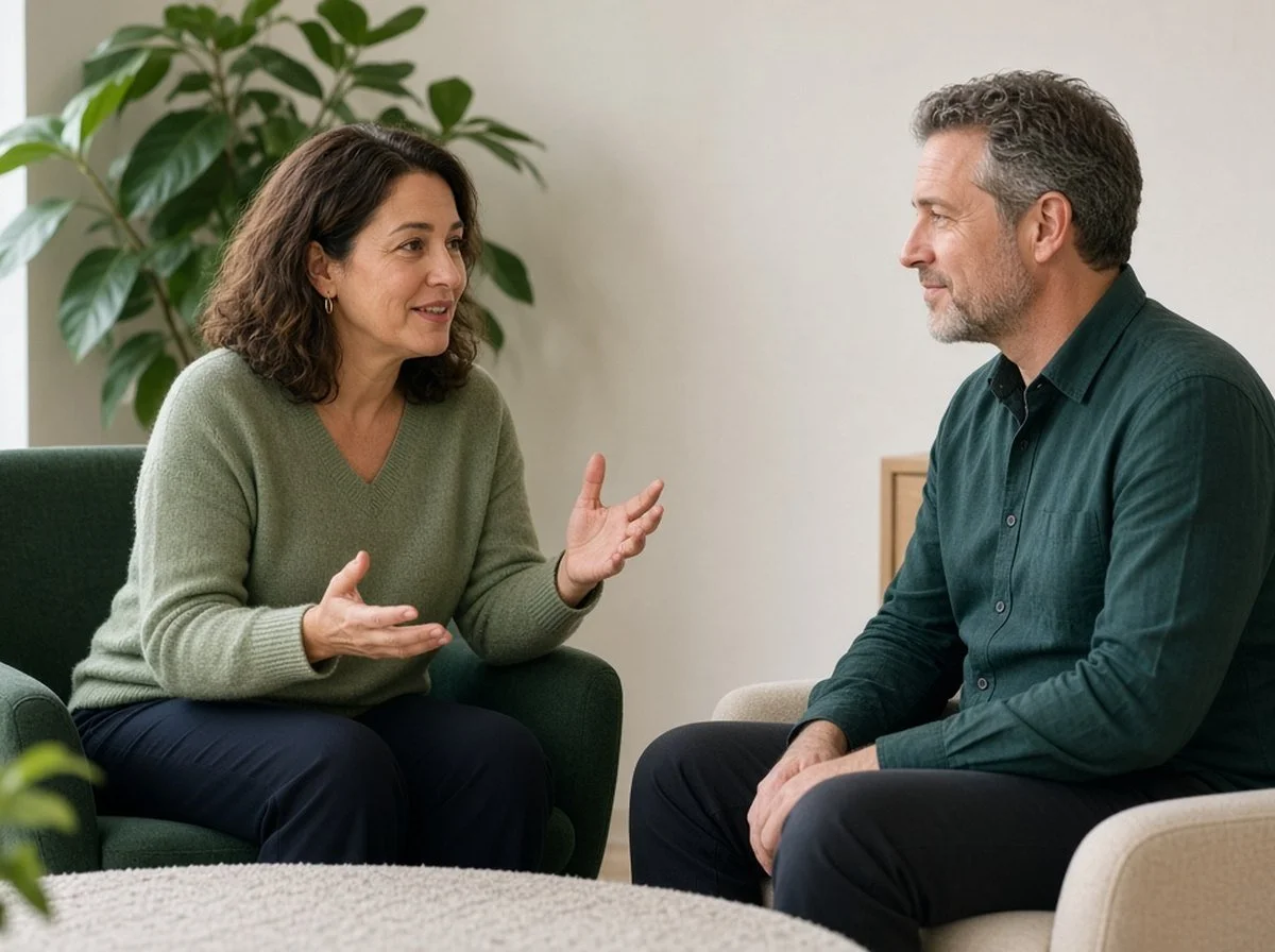 Woman talking with a male therapist