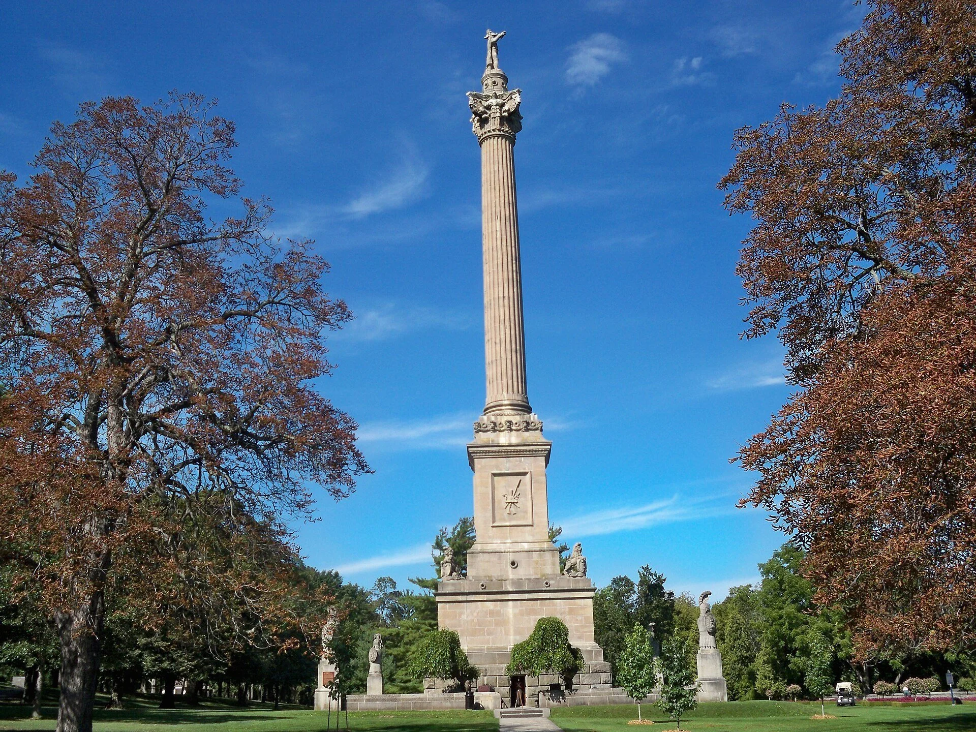 Brock's Monument rising above the trees at Queenston Heights.