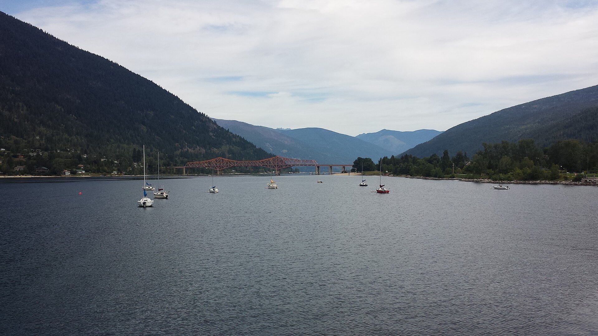 Sailboats on the West Arm of Kootenay Lake at Nelson, British Columbia.
