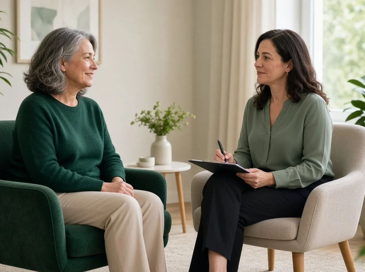 Older woman talking with a female therapist