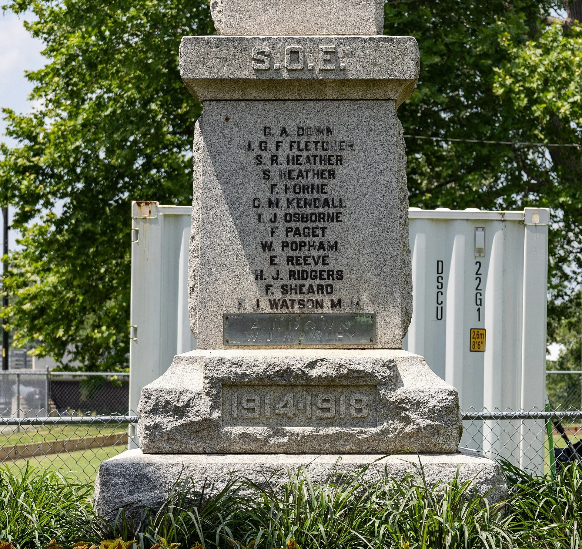 The Sons of England First World War memorial in Tecumseh Park, Chatham.