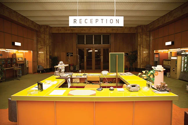 The set for The Grand Budapest Hotel Reception in the 1960s.
