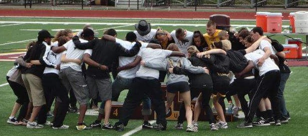 May 5, 2012: The MU men's and women's track & field teams huddle together for the final time in their history.