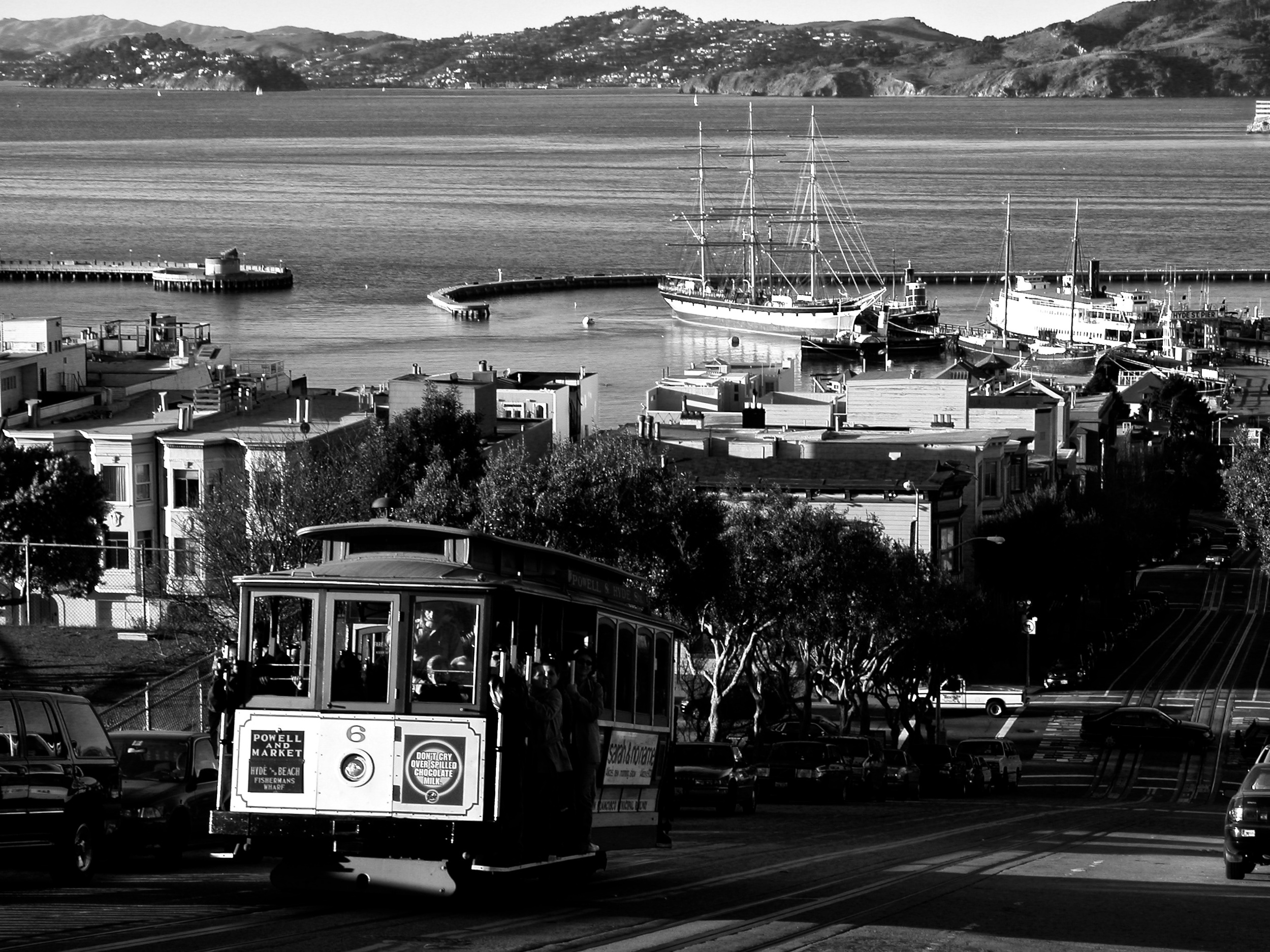 Cable car climbing Russian Hill. San Francisco, California