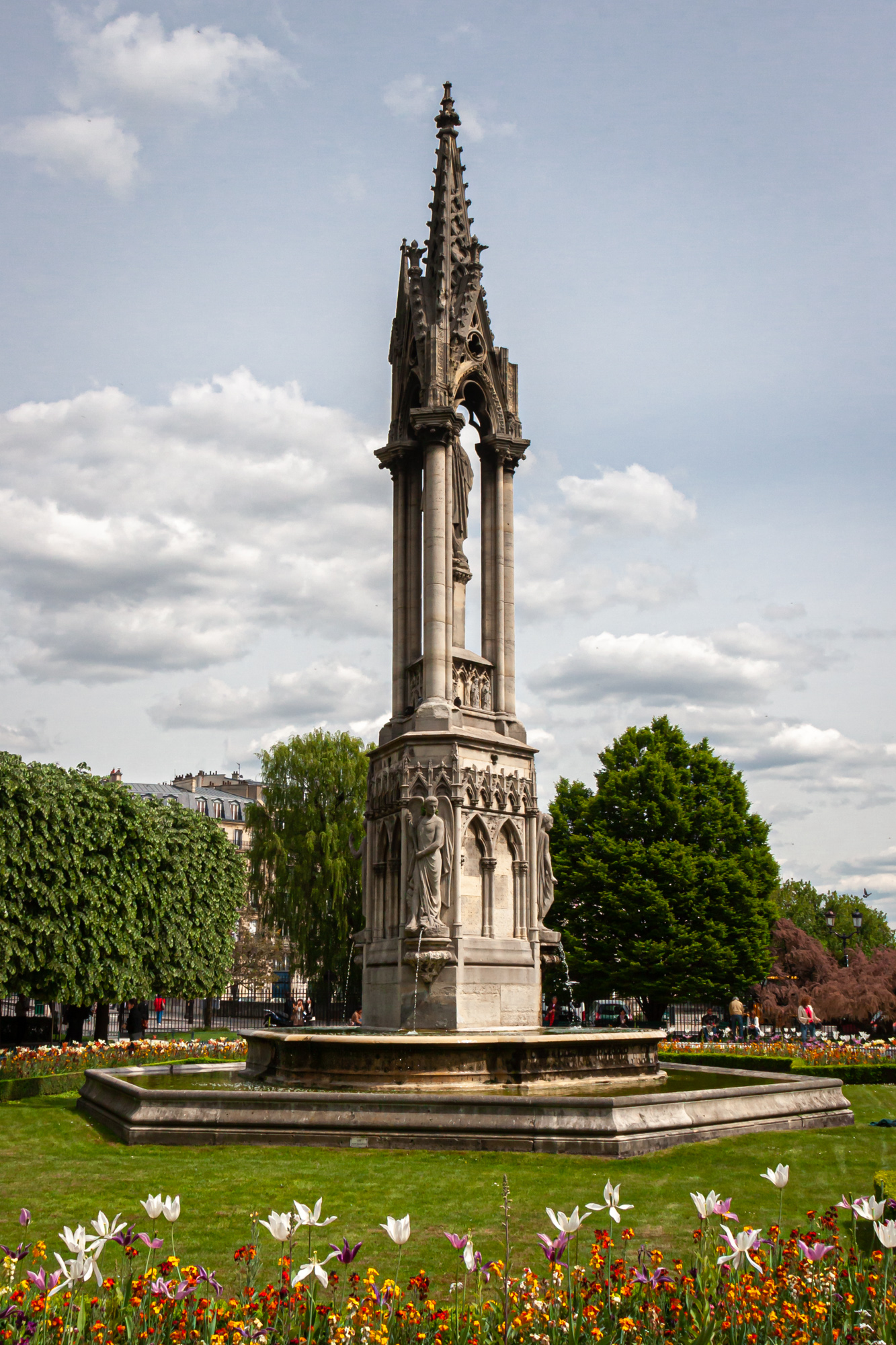 Fontaine de la Vierge at Notre Dame Cathedral. Paris, France.