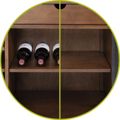 Reversible wine storage shelves