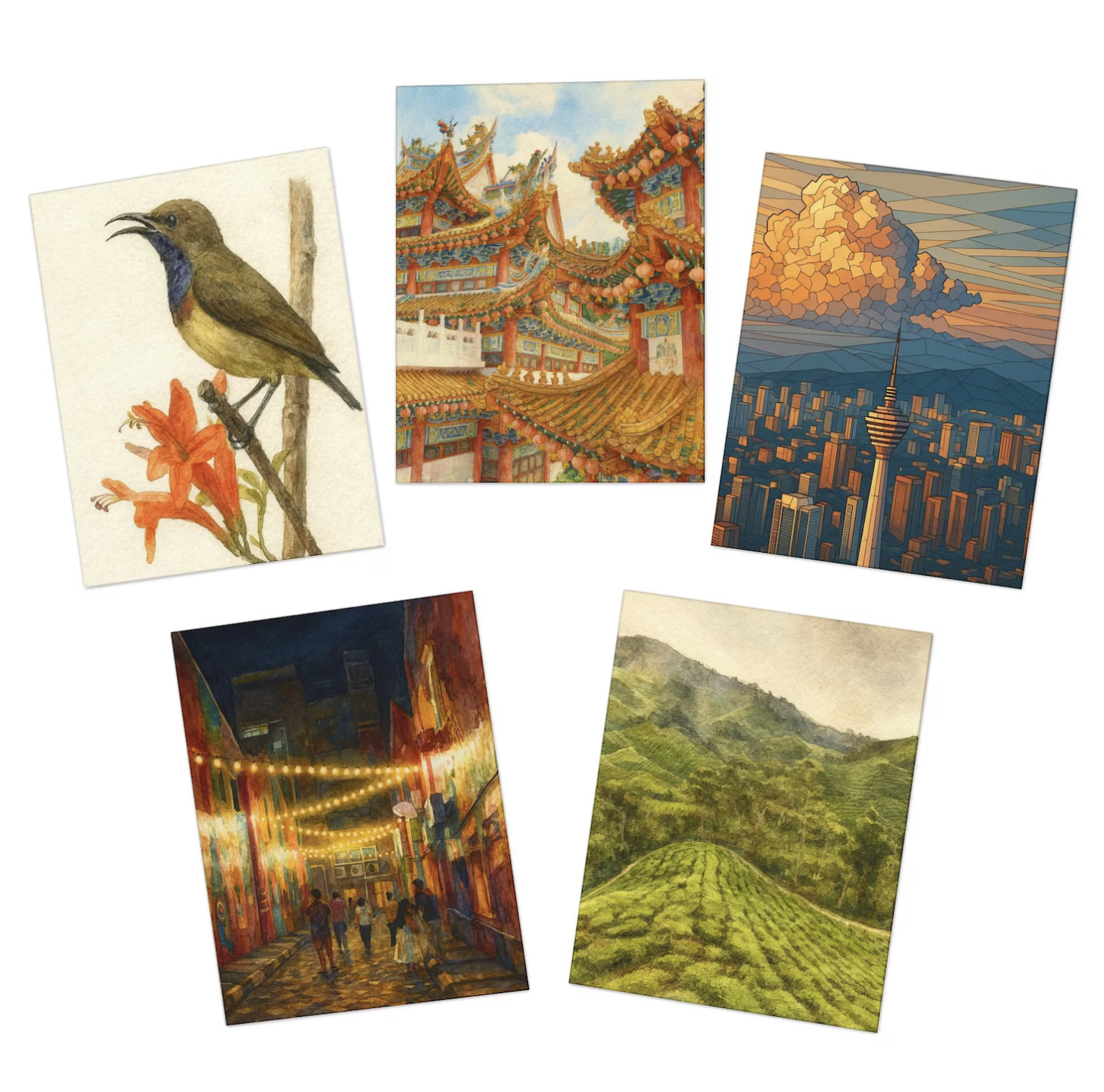 Memories of Malaysia - Multi-Design Greeting Cards (5-Pack)
