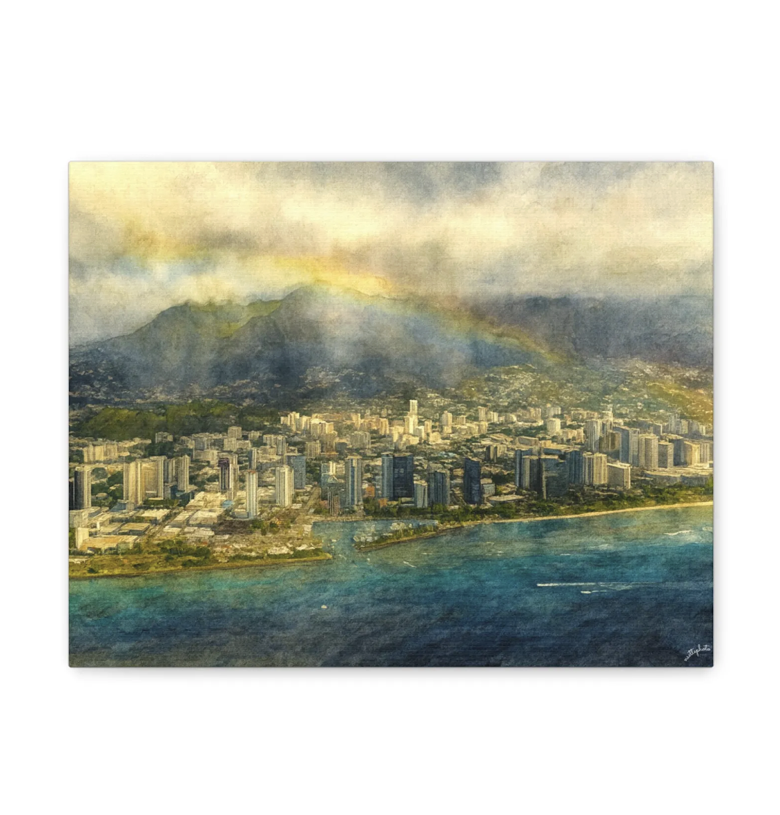 Waikiki, Hawaii - Rainbow Takeoff - Matte Canvas, Stretched, 1.25"