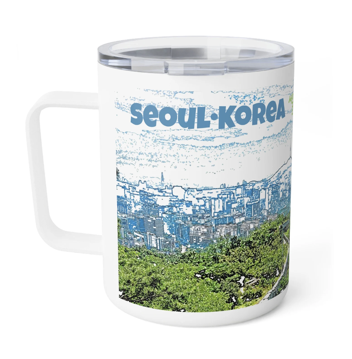 Seoul, South Korea Skyline Sketch Insulated Coffee Mug, 10oz