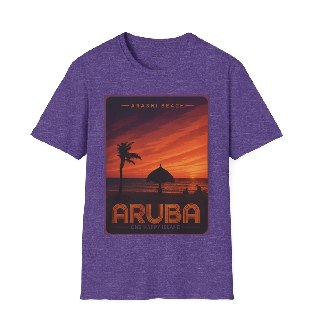 Arashi Beach Sunset, Aruba - Aerial Unisex Softstyle T-Shirt