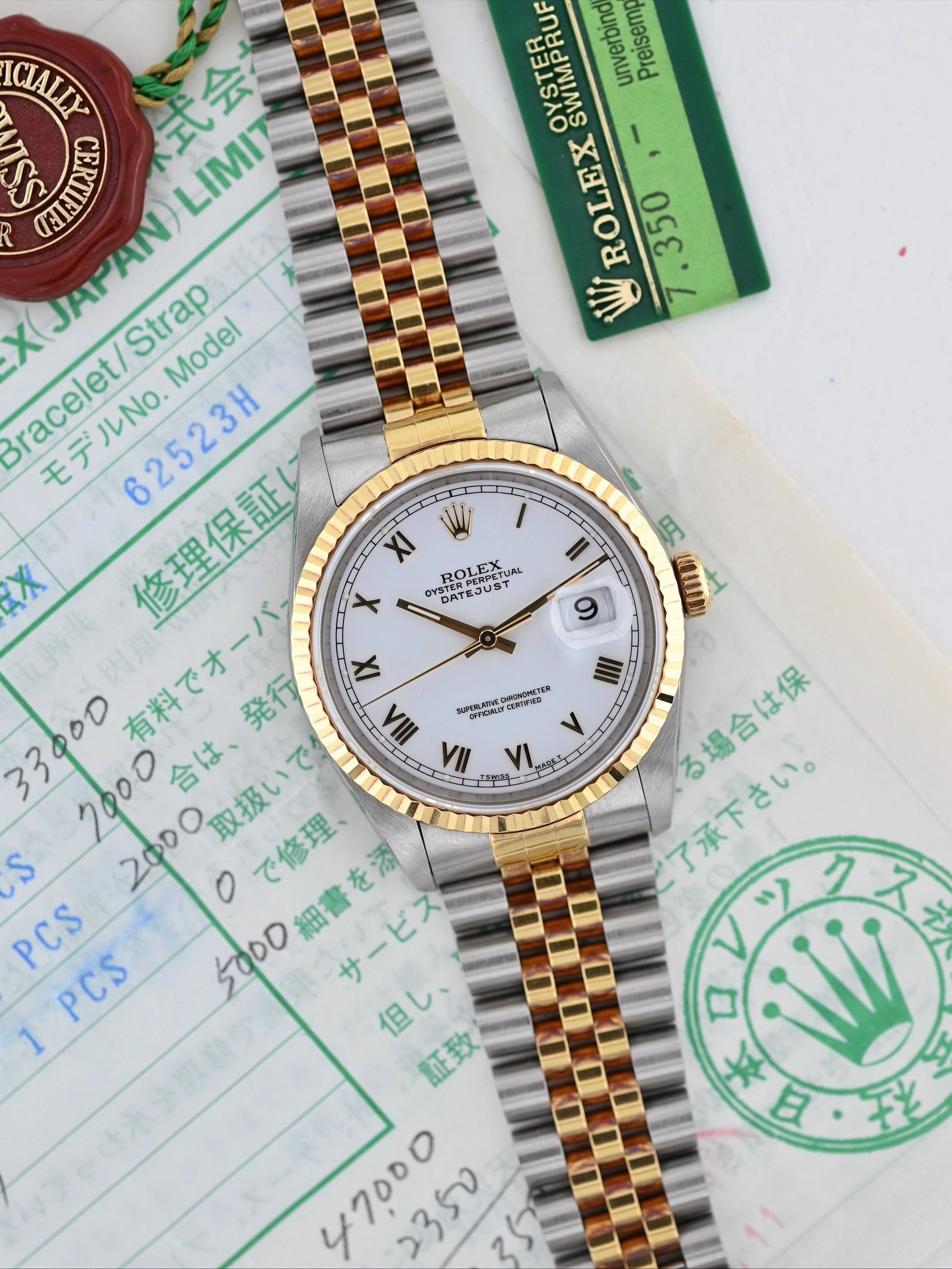 Now Available: Rolex Datejust Ref. 16233 with service papers and serialized and COSC hang tags.

This exceptionally clean and attractive reference 16233 from circa 1993 is my favorite dial variant with the applied small Roman&rsquo;s that are beautif