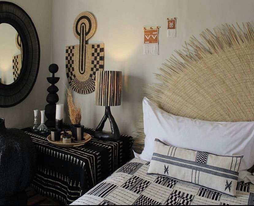 Interior design inspiration from @design.afrika featuring our Ancient Lumbar and Artisanal bedspread.⬜️⬛️⬜️⬛️