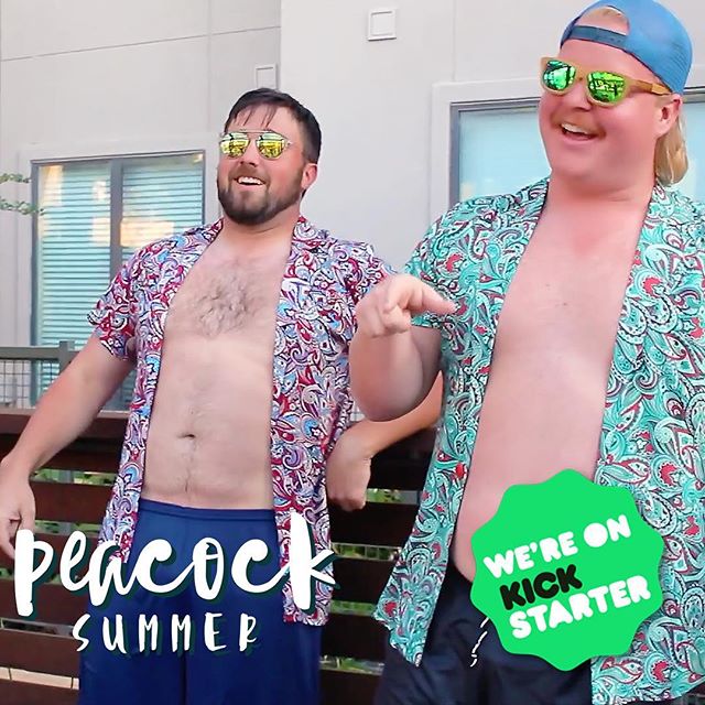 These two Peacocks know how to show their feathers. Get the shirt on Kickstarter. LINK IN BIO #showyourfeathers #peacock #summer #fun #sun #fashion #apparel #mensfashion #shirt #pool #party #poolparty