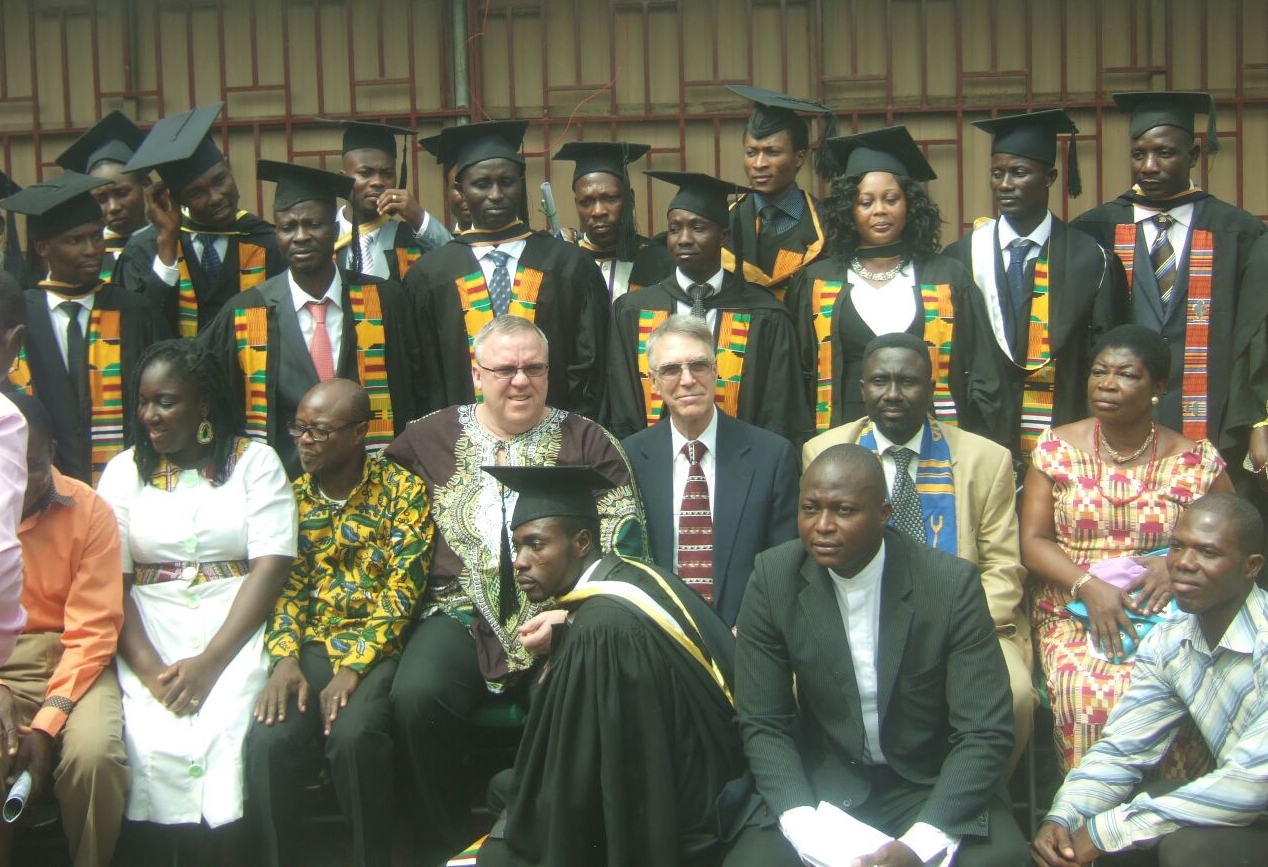 Graduating Class in Ghana 2016. Middle Row Center--Time Cline, Peter Smith, and Francis Asante.