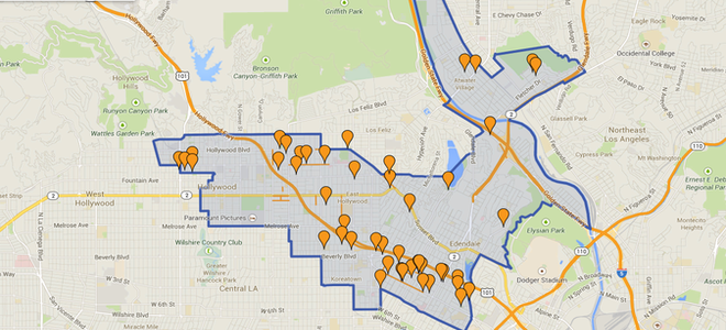 Map of neighborhood cleanups in Northeast Los Angeles