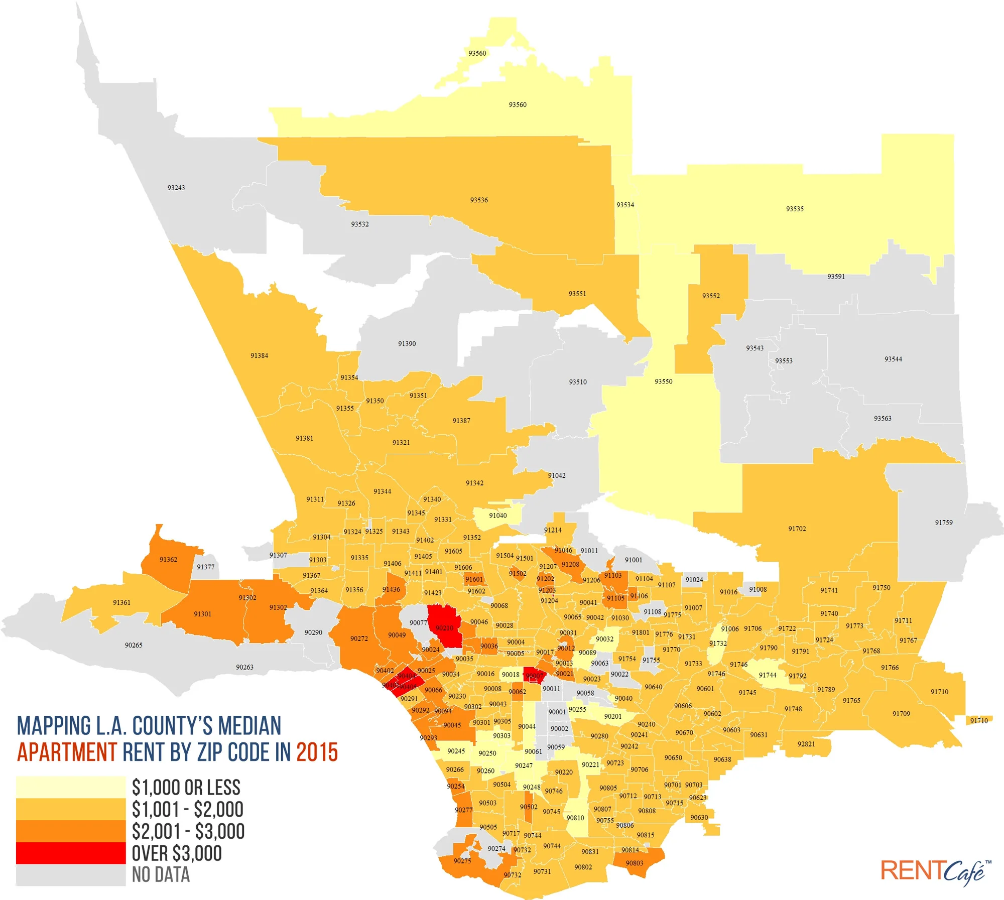 Heat map: Median rent for each zip code in Los Angeles