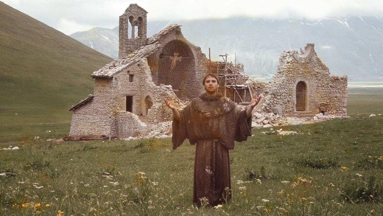 St. Francis (Graham Faulkner) outside the ruins of San Damiano church in Franco Zeferelli's film, 'Brother Sun, Sister Moon' (1972)