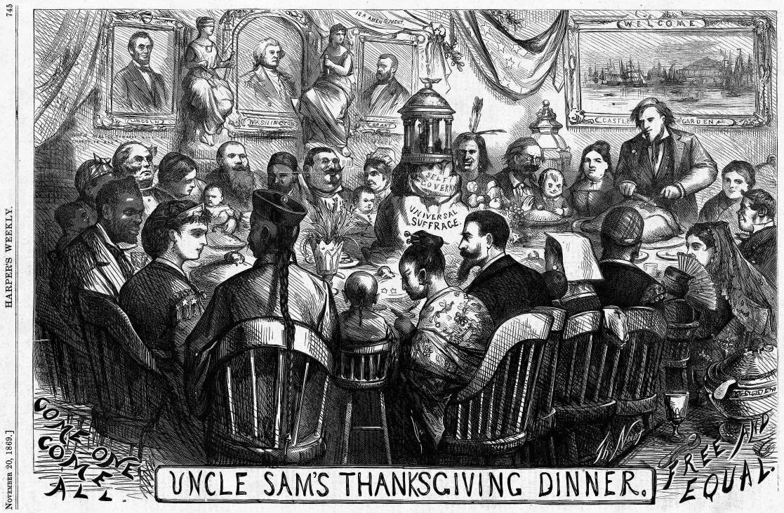 Uncle Sam's Thanksgiving Dinner (November 1869), by Thomas Nast