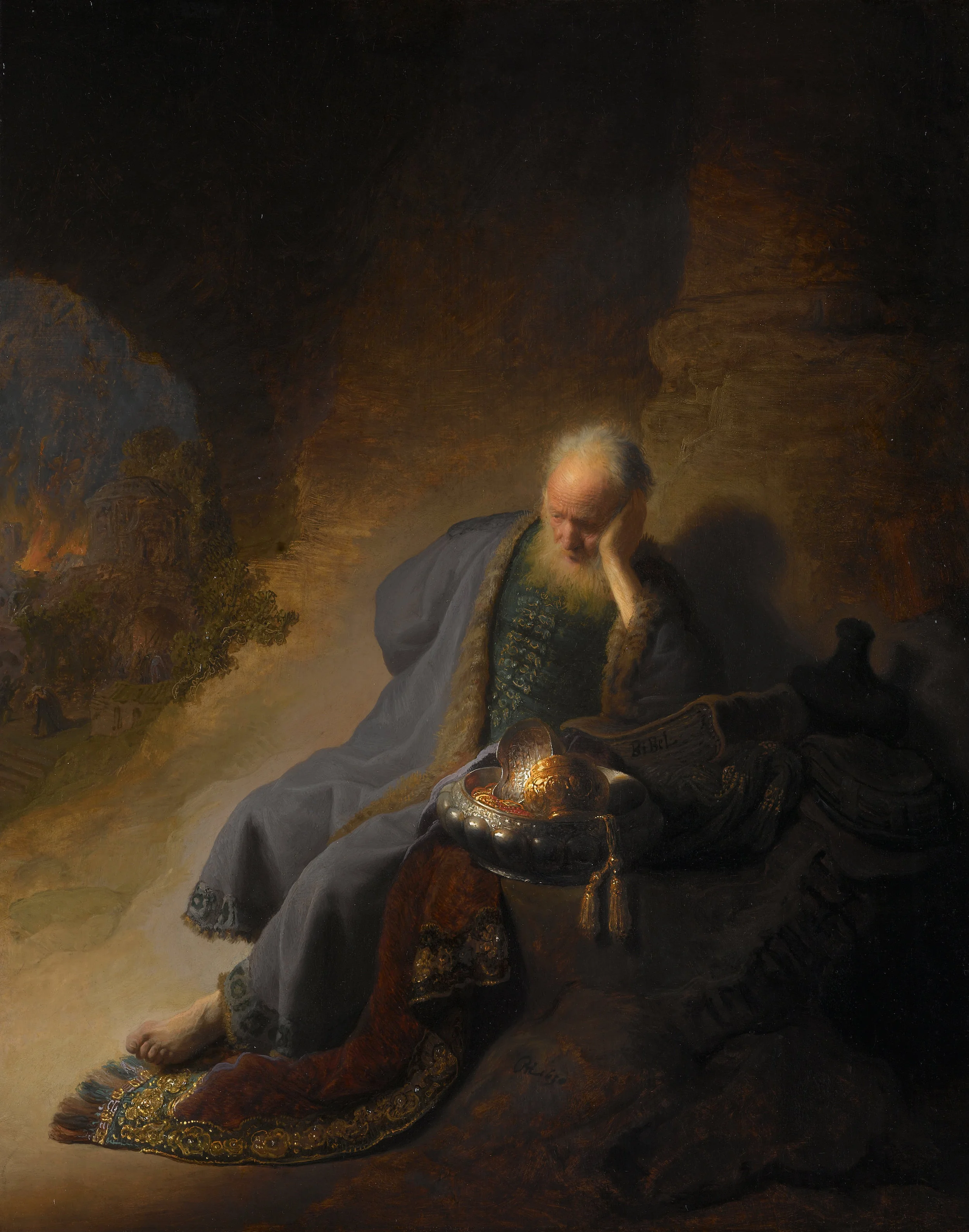 'Jeremiah Lamenting the Destruction of Jerusalem', by Rembrandt van Rijn, c. 1630