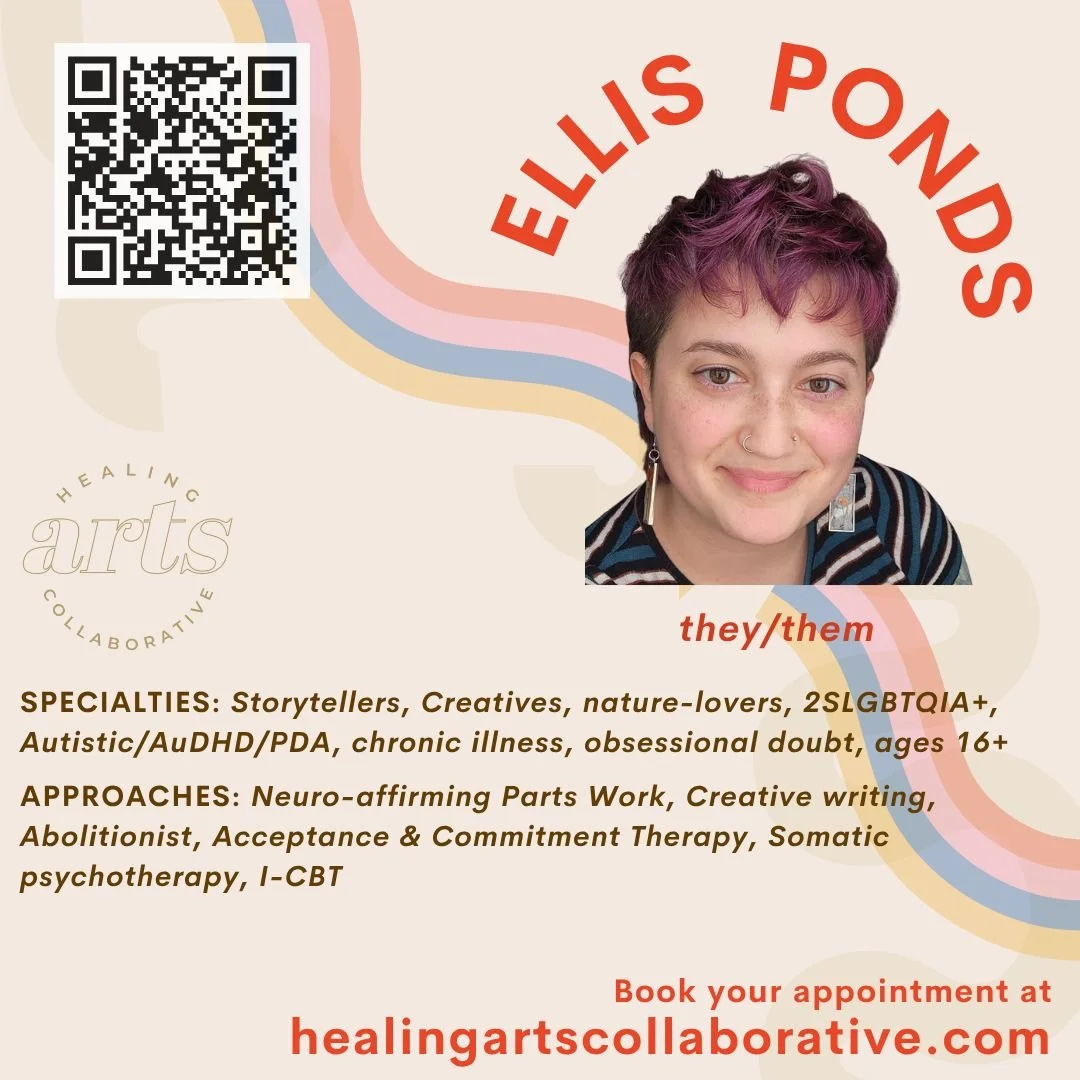 Meet Ellis.
Ellis is a Social Worker, creative writer, and published author who provides direct clinical therapy to teens (16+), adults, and couples. They also provide consultation on neuro-affirming care and asexual/aromantic identities. 

#Thankful