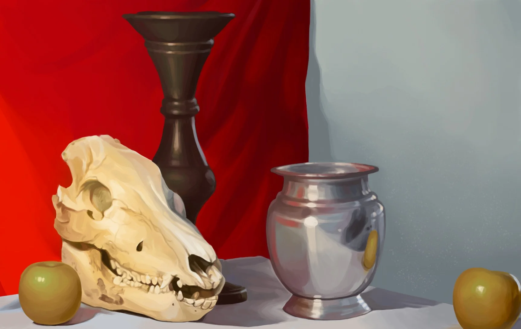In class still life for Drawing 2 at Ringling College of Art and Design. Digitally painted in Photoshop, 2017.