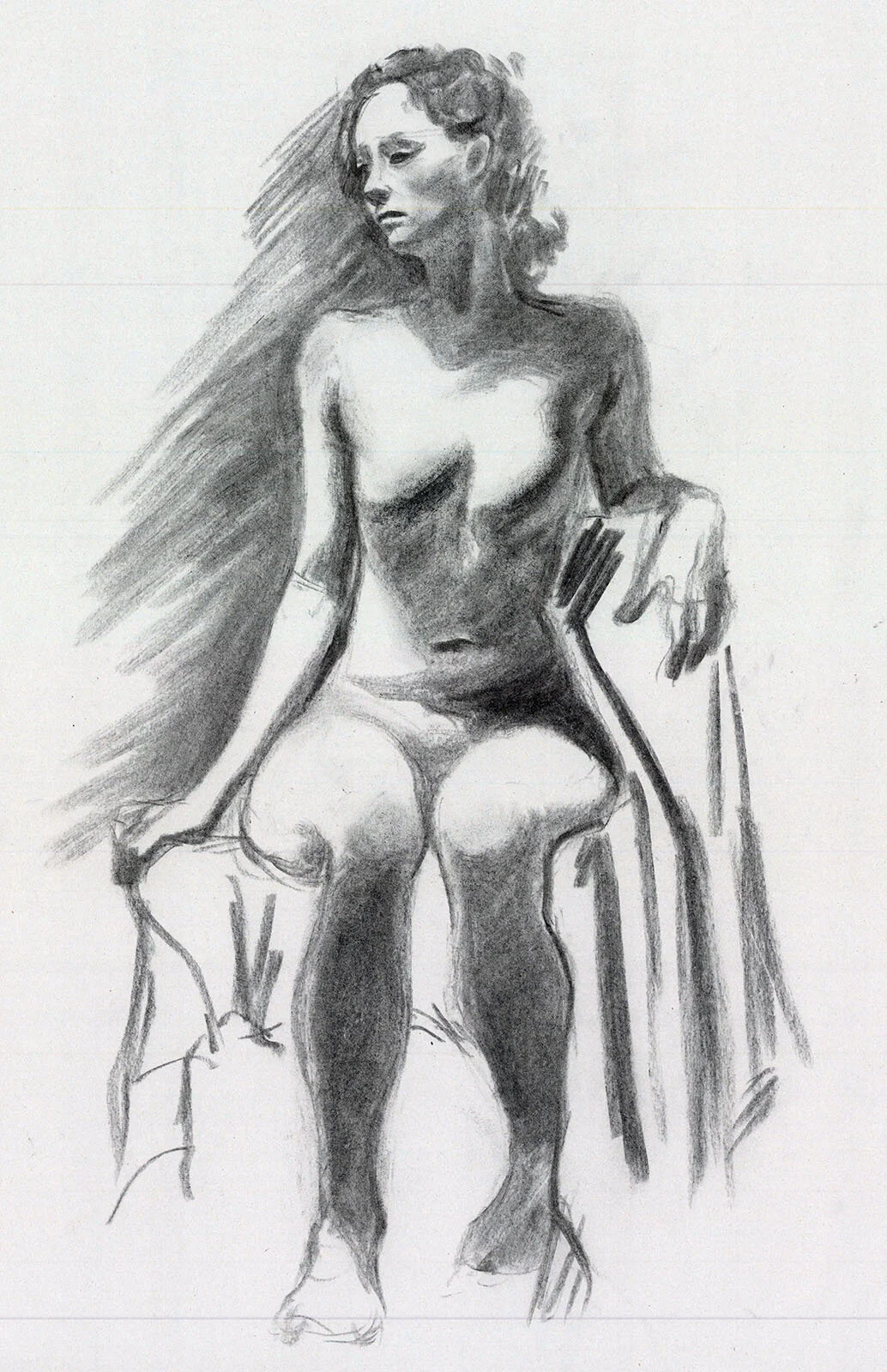 20 minute figure drawing; charcoal on paper. 2019