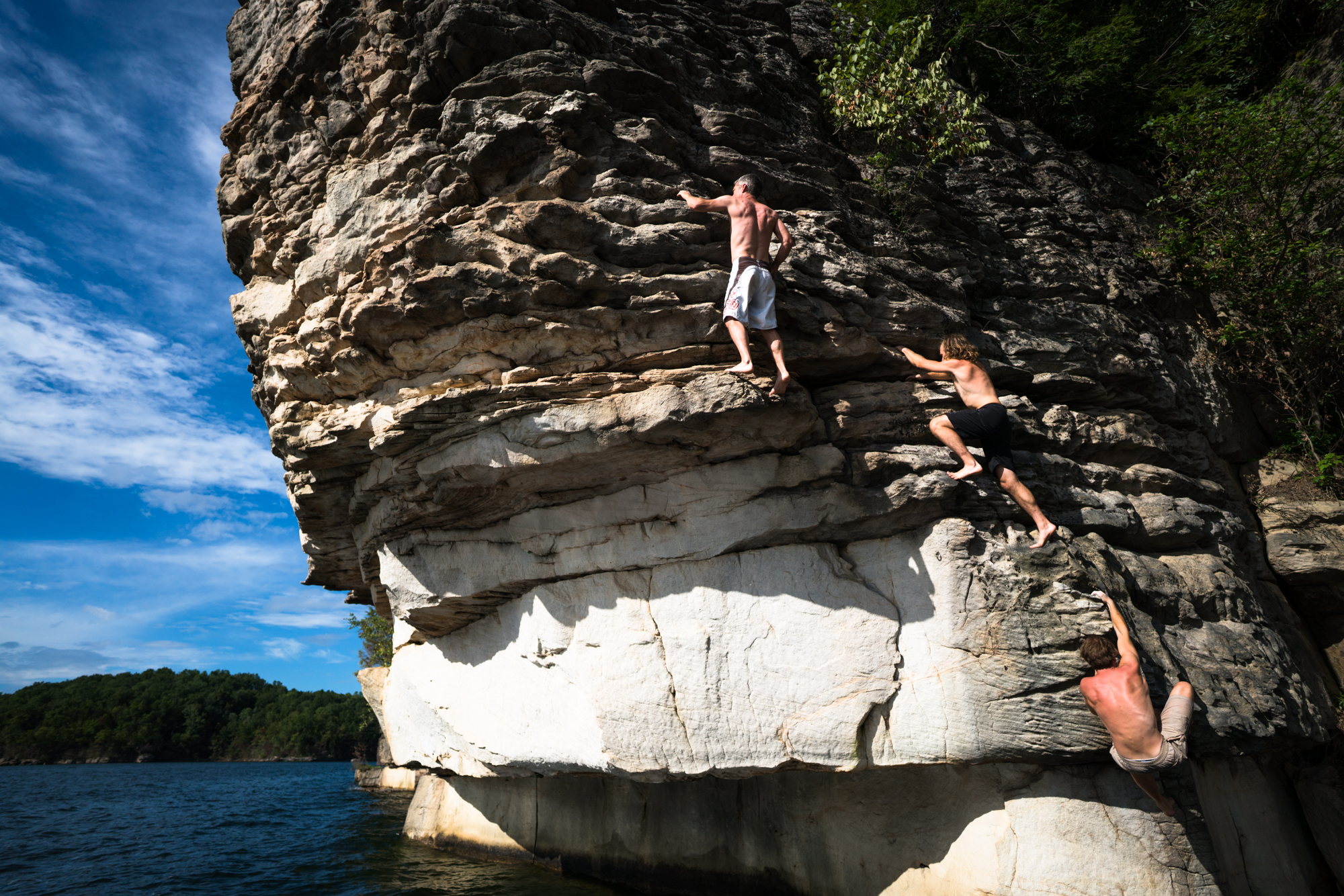 The production Crew for the Summersville Lake DWS comp go for a group climb. 