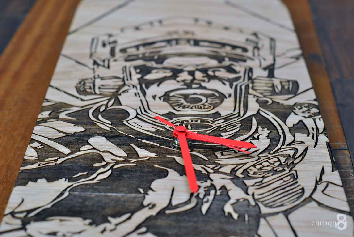 Laser engraved skateboard clock